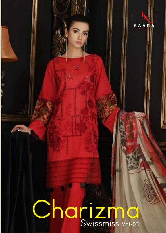 Kaara Charizma Swissmiss 3 Pure Cotton Heavy Embroidered Pakistani Salwar Suits Catalog Collection
