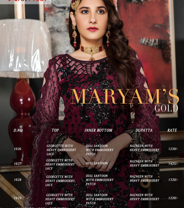 Khayyira Maryams Gold Heavy Georgette Embroidered Pakistani Suits Wholesale Catalog Collection
