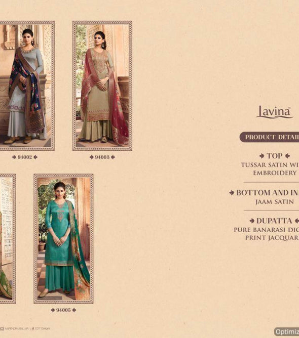 Lavina Vol 94 Tussar Silk Designer Heavy Salwar Suits Wholesale Catalog Collection