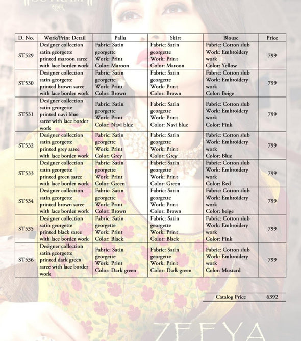 Zeeya Vol-6 Satin Georgette Fancy Saree Catalog Collection