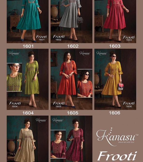 Kanasu Frooti Heavy Rayon Stylish Round Cut Kurti Catalog Collection