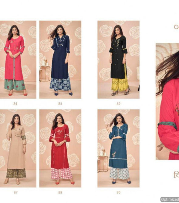 Gulkand Kitab 4 Heavy Rayon Slub Kurti With Printed Palazzo Catalog Collection