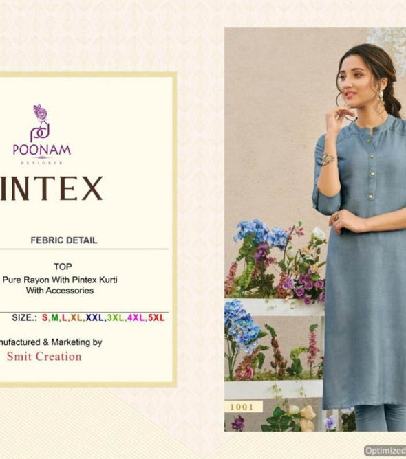 Poonam Pintex Pure Rayon Straight Cut Plain Kurti Catalog Collection