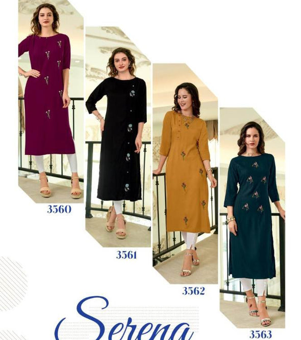 Ladies Flavour Serena Heavy Rayon Straight Cut Casual Wear Kurti Catalog Collection