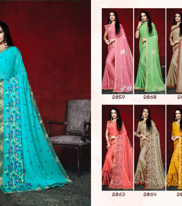 Dhvani Moss Chiffon Printed Running Wear Saree Catalog Collection