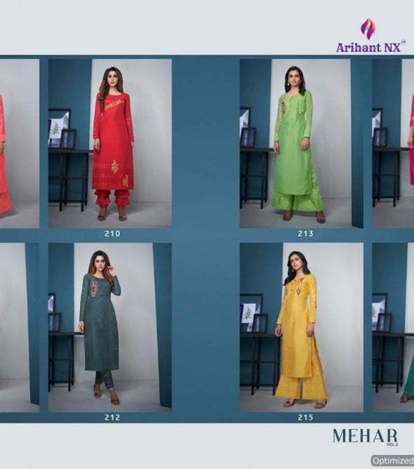 Arihant Mehar 2 Pure Modal Silk Kurti With Bottom Catalog Collection