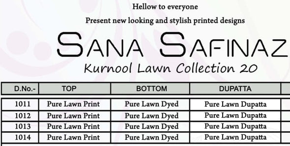 sana safinaz pure lawn printed cotton Dress Material Catalog Collection