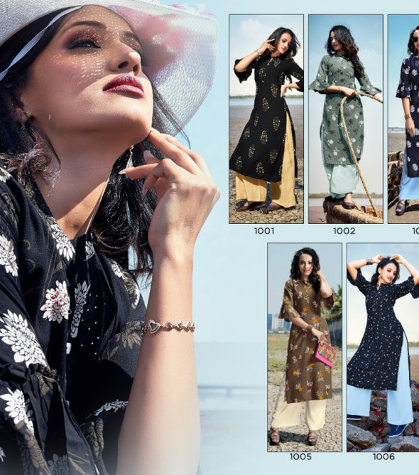 Dazzle Rayon Printed Kurti With Dyed Palazzo Catalog Collection