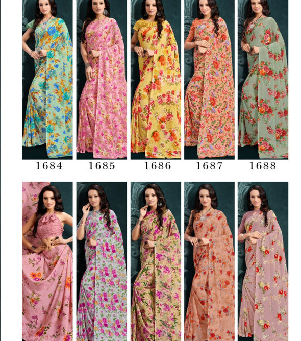 Future Fashion 4 Flower Printed Running Wear Saree Catalog Collection
