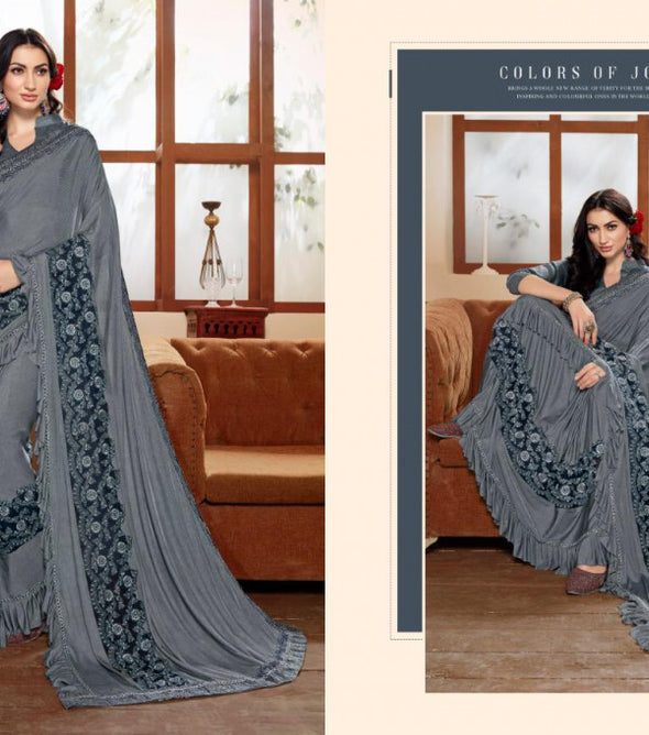 Saroj Richie Rich Designer Lycra Ruffle Saree Catalog Collection