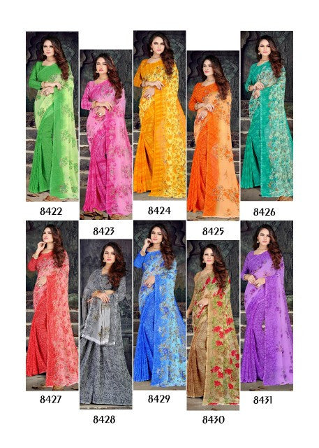 Kodas Fruit Tella Heavy Georgetee Printed Saree Catalog Collection