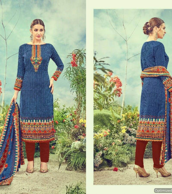 Deepsy Fluence Vol-3 Pure Cotton Satin Embroidery Work Suits Catalog Collection