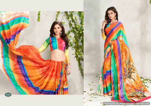 Digital Florence Fabric Silk Georgette dual quality Colorfull saree latest design