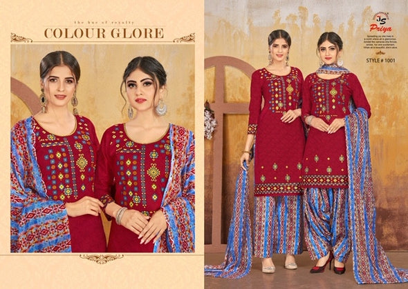 JS Priya Queen of Patiyala Printed Cotton Dress Material Catalog