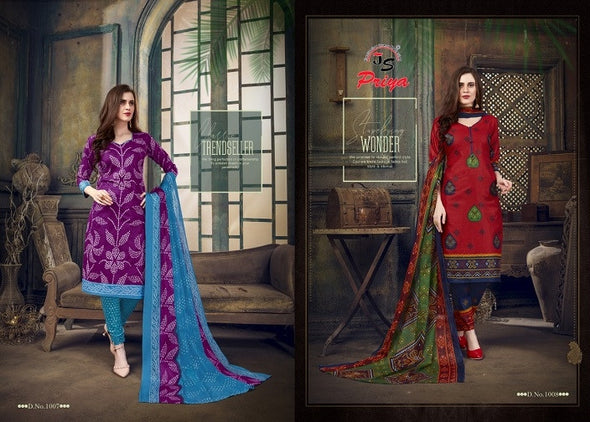 JS Priya Bandhej Printed Cotton Dress Material Catalog Collection
