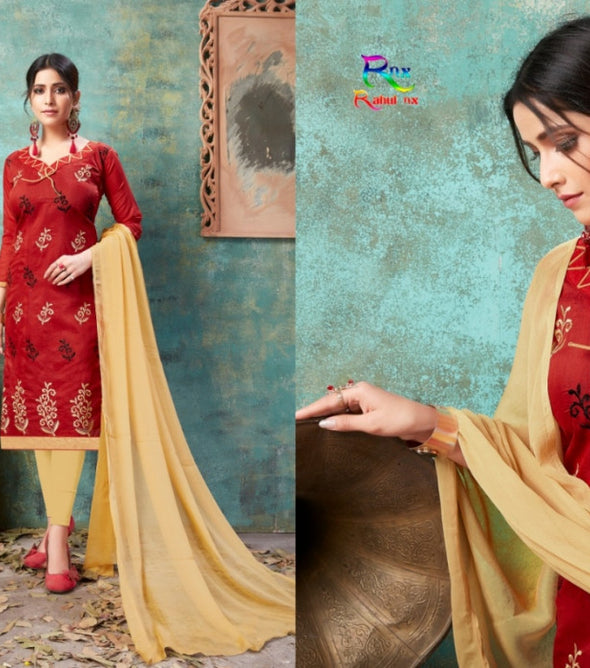 Rahul Nx Rasili Vol-11 Embroidery Work Chanderi Cotton Dress Material Catalog