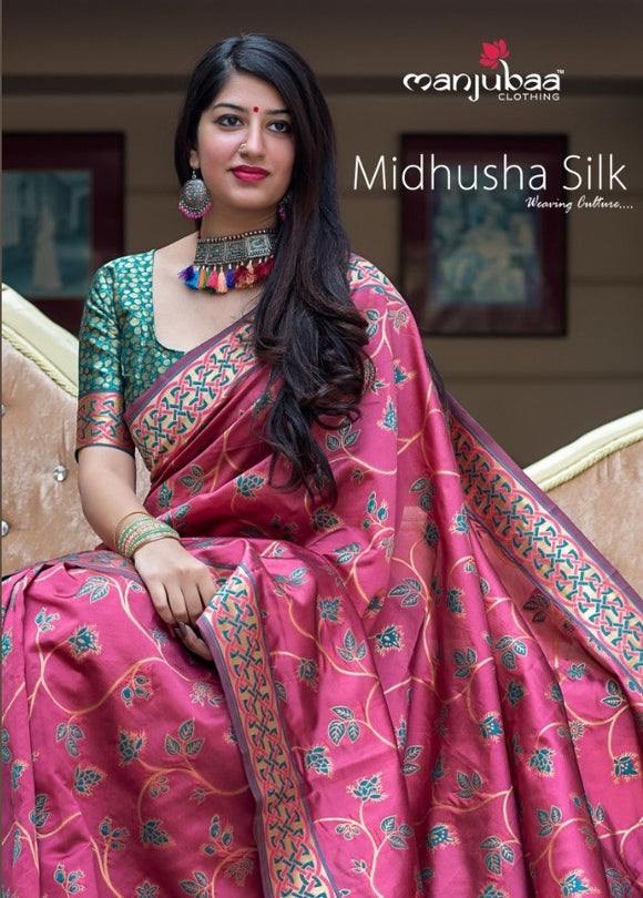 Manjubaa Midhusha Silk Banarasi Saree Catalog Collection