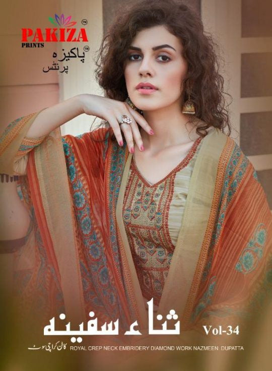 Pakiza Vol-34 Royal Crepe Neck Embridery Diamond Nazneen Dupatta