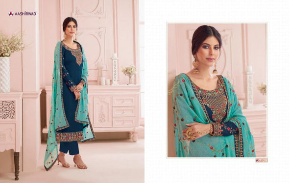 Aashirwad Nirva Designer Georgette Straight Salwar Kameez Catalog Collection