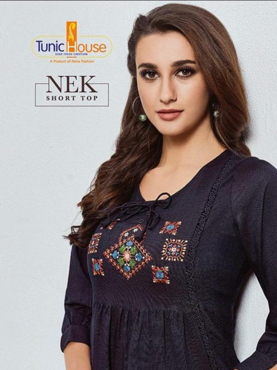 Tunic House Nek Rayon Short Tops Catalog Collection