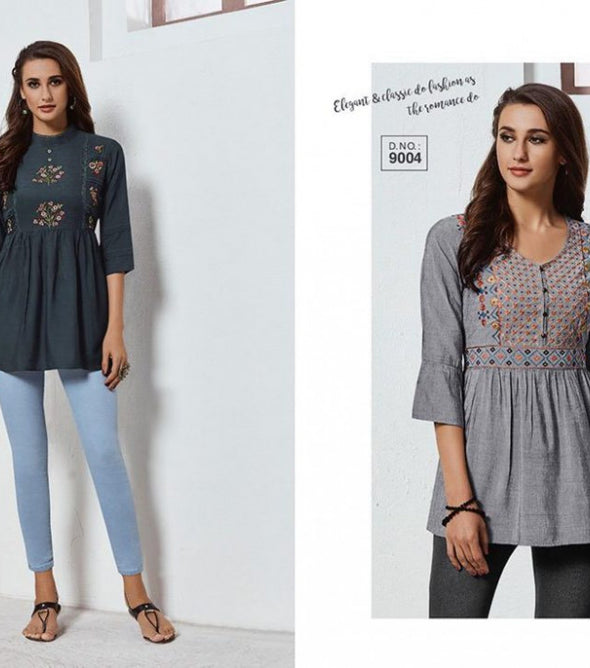 Tunic House Nek Rayon Short Tops Catalog Collection