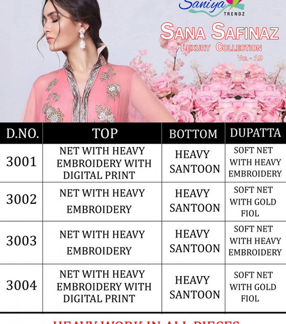Saniya Trendz Luxury Lawn Collection Vol-19 Pakistani Style Salwar Kameez Catalog Collection