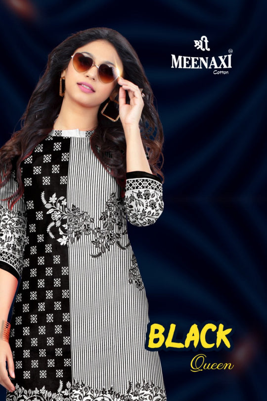 Meenaxi Cotton Black Queen Printed Cotton Dress Material Catalog
