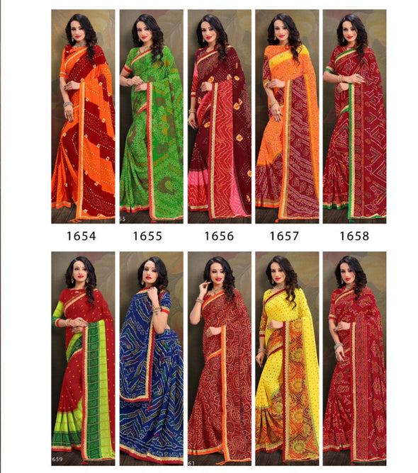 Kodas Bindiya Vol-2 Heavy Rennial Bandhani Print With Border Saree Catalog