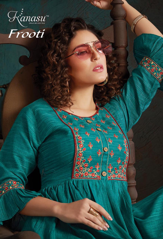 Kanasa Frooti Rayon With Embroidery Kurtis Catalog
