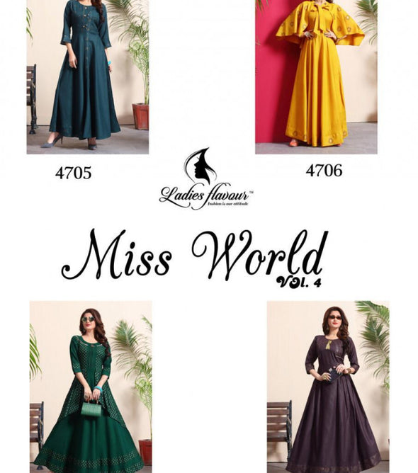 Ladies Flavour Miss World Vol-4 Long Gown Type Kurtis Catalog
