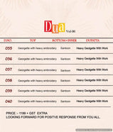 Dua Vol-6 Georgette Heavy Work Pakistani Style Suits Catalog