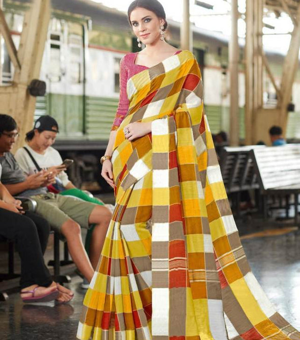 Nakshatra Silk Cotton Silk Checks Print Saree Catalog Collection