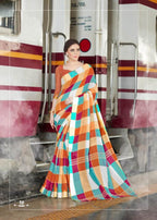 Nakshatra Silk Cotton Silk Checks Print Saree Catalog Collection