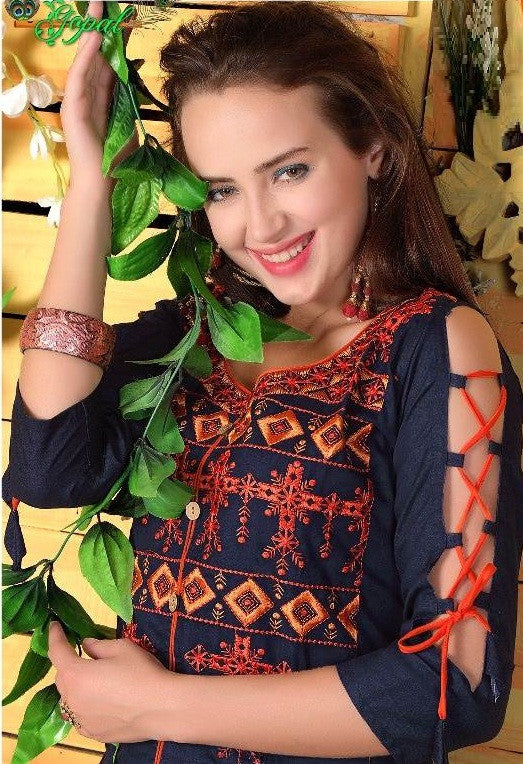 Gopal Fiona Denim With Work Kurtis Catalog Collection