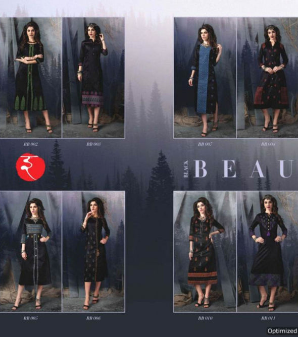 Itrana Black Beauty Cotton Satin Printed Kurtis Catalog Wholesaler