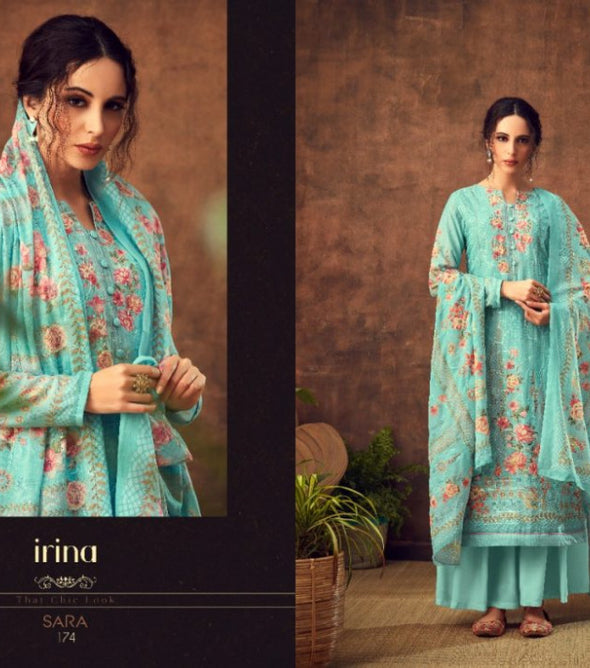 Glossy Irina Sara Palazzo Style Cotton Digital Print Suits Catalog
