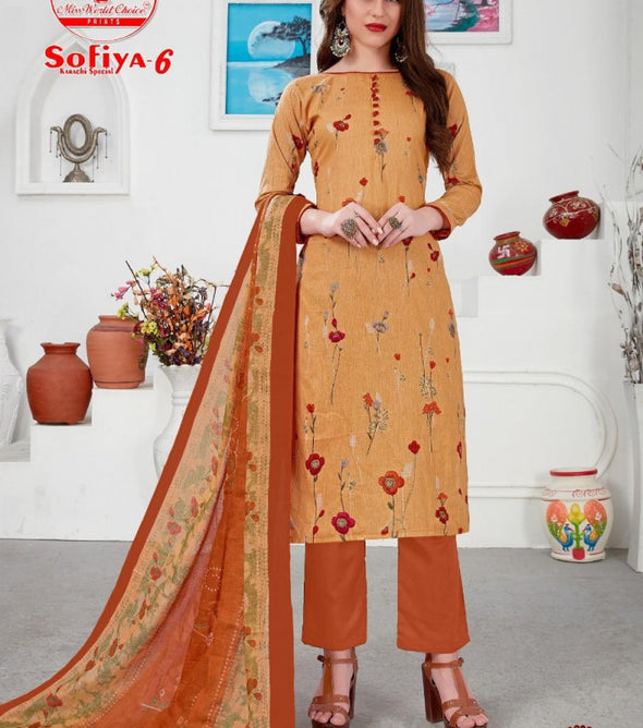 Miss World Sofiya Vol-6 Karachi Special Printed Cotton Suits Catalog