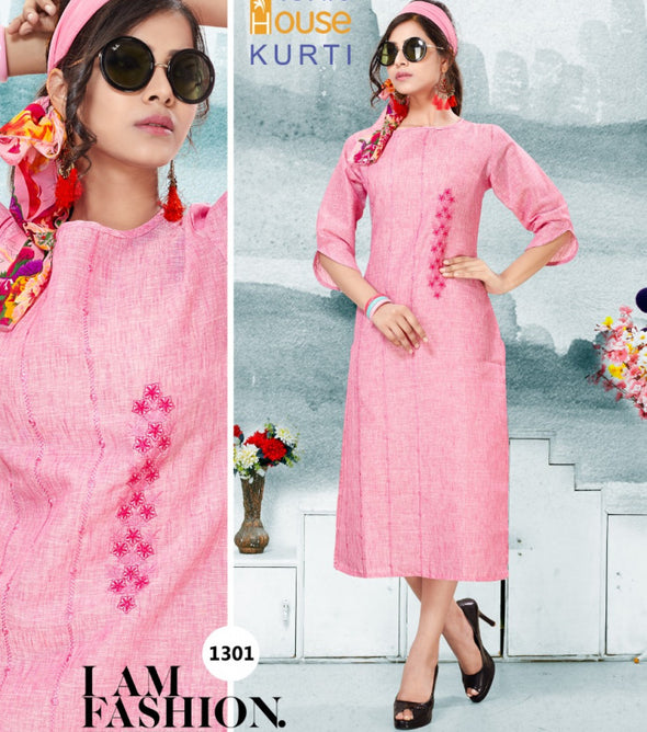 Tunic House Poise Pure Linen Embroidery Work Kurti Catalog Collection