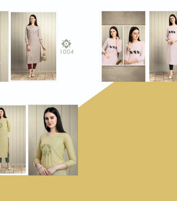 Alpha Queen Vol-16 Poly Rayon Straight Kurti With Hand Work Kurti Catalog