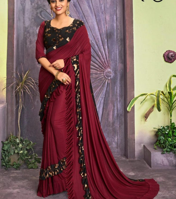 Saroj Marie Gold Lycra Frill Saree Catalog Collection