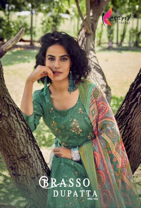 Kesari Trendz Brasso Dupatta Vol-2 Cotton Satin Dress Material Catalog