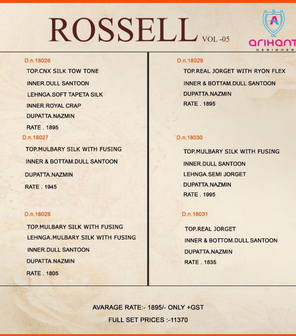 Arihant Designer Rosell Vol-5 Designer Salwar Kameez Catalog