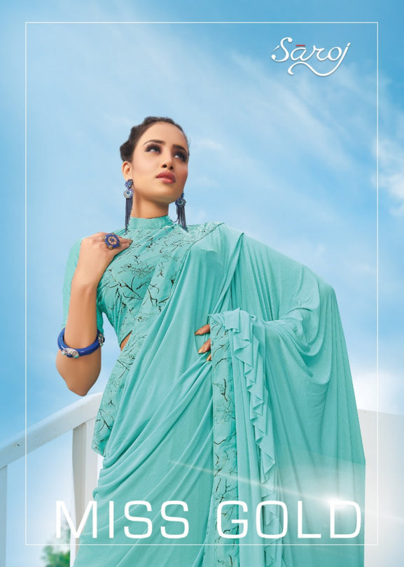 Saroj Miss Gold Imported Heavy Lycra Frill Saree Catalog