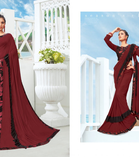 Saroj Miss Gold Imported Heavy Lycra Frill Saree Catalog