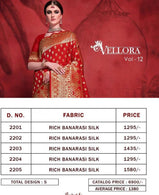 Vellora Vol-12 Kalki Silk Rich Banarasi Silk Saree Catalog