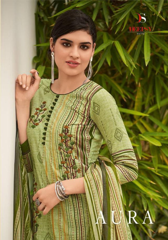 Deepsy Aura Pure Cotton With Emboirdery Work Suits Catalog