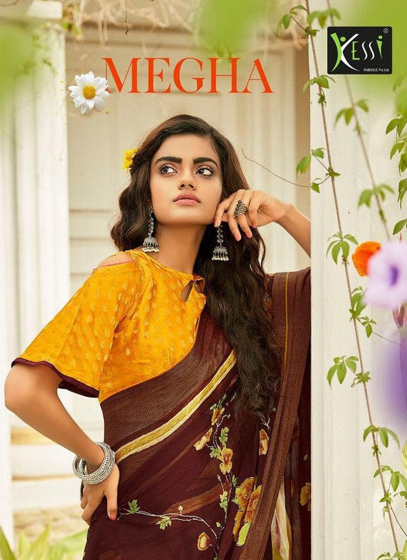 Kessi Megha Chiffon Brasso Print With Viscose Silk Blouse Catalog