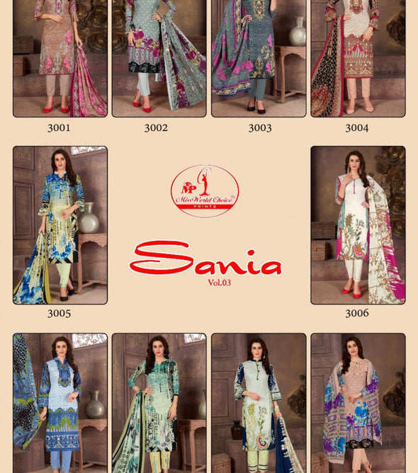 Miss World Choice Sania Vol-3 Karachi Cotton Printed Suits Catalog