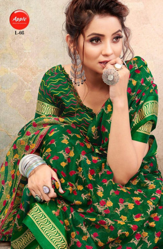 Apple Liva Linen Satin Fabric Saree Catalog Collection