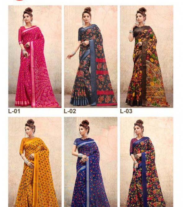 Apple Liva Linen Satin Fabric Saree Catalog Collection